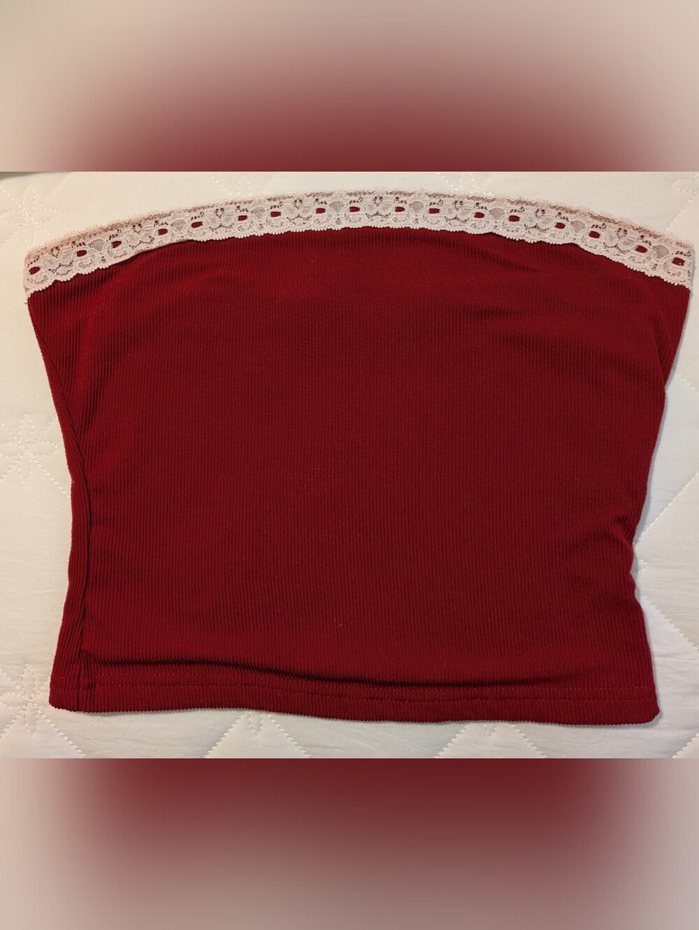 Lace Trim Crop - Burgundy